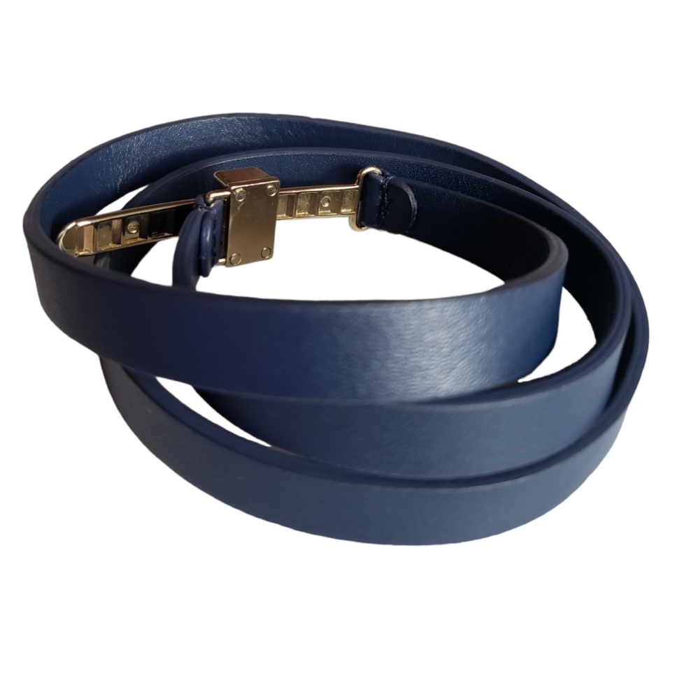 Ralph Lauren navy blue leather skinny Italian belt 6 - Picture 2 of 6
